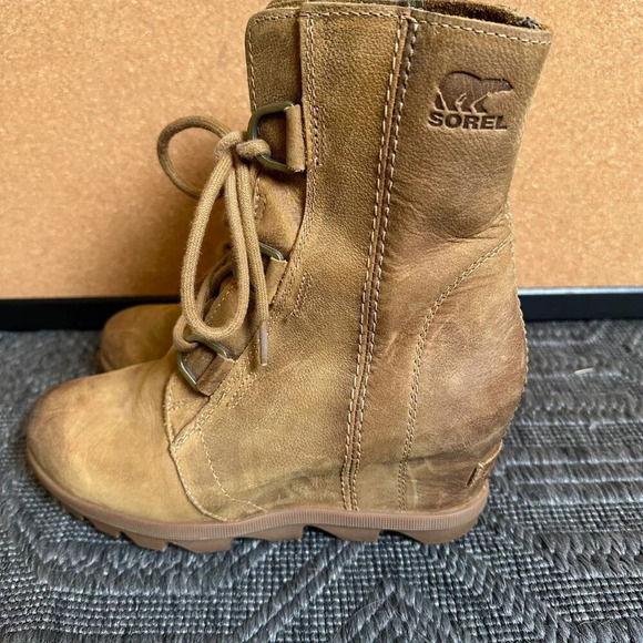 Sorel Joan of Arctic Wedge II Leather Boots in Brown Leather Size 8 - Picture 3 of 8